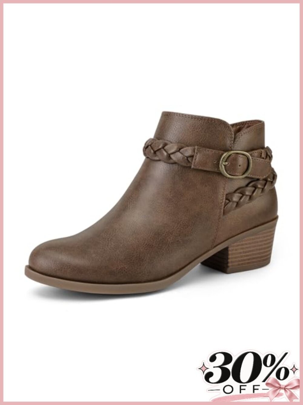 Women's Ankle Boots Low Chunky Heel Round Toe Wide Width Short Booties